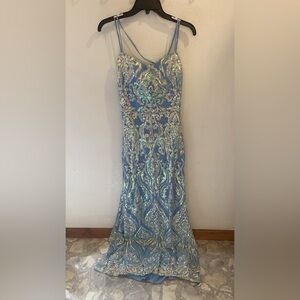 Mermaid kinda style blue long floor length dress